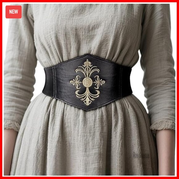Renaissance Leather Corset Belt Wide Waist Cincher Snap Closure Fantasy Wear main image 5